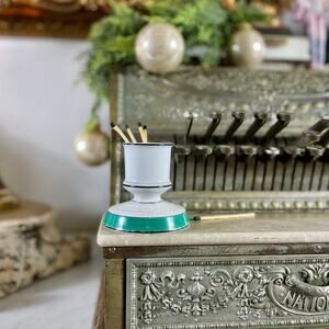 Vintage Green Blue & White French Pyrogène Match Striker Holder Restaurant Bar